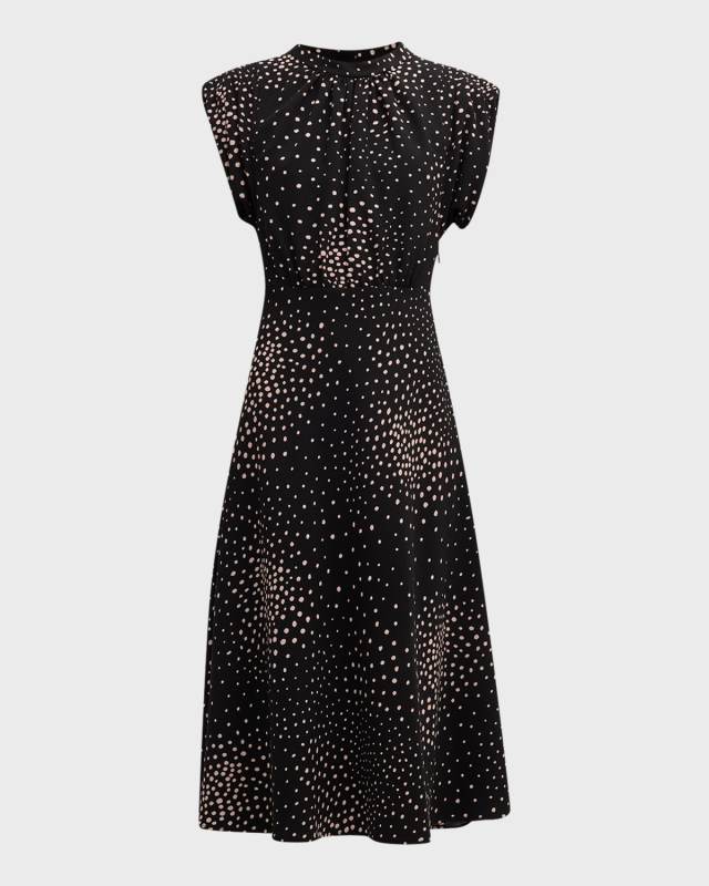 Polka-Dot Cap-Sleeve Crepe Midi Dress